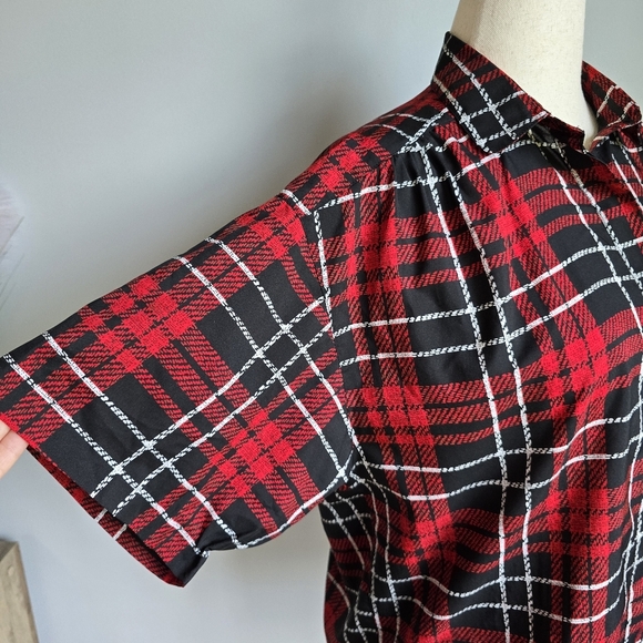 Diane Von Furstenberg, DVF Vintage 80s Red Plaid Button Front Blouse SZ Medium - Picture 5 of 9
